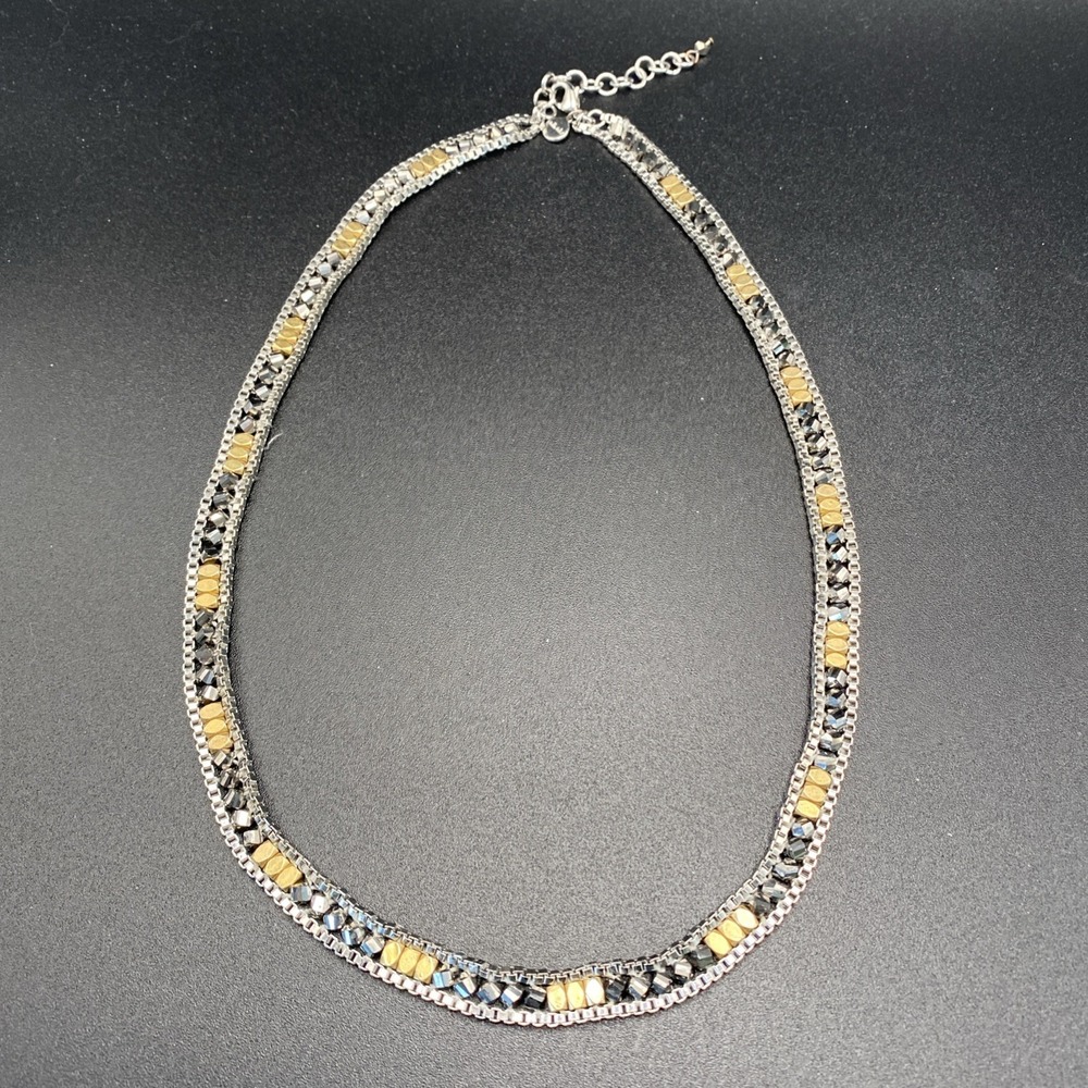 Stella & Dot Mixed Metal Necklace Geometric Tri Color Gold Silver OS